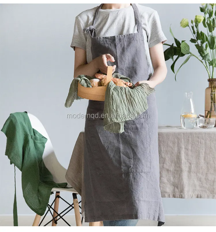 GOTS Wear Pockets 100% French Linen Aprons for Home and Kitchen Restaurant apron