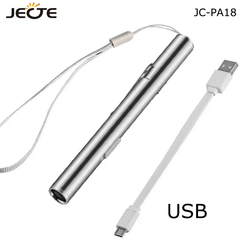 Lanterna led de poupança de energia, lâmpada médica usb recarregável presilha de aço inoxidável super brilho