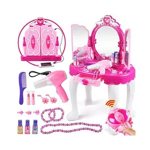 Princess Dressing Make Up Vanity Table Mirror Pretend with Sound and Light Child Makeup Vanity Girls Toy Vanity Set for Kids