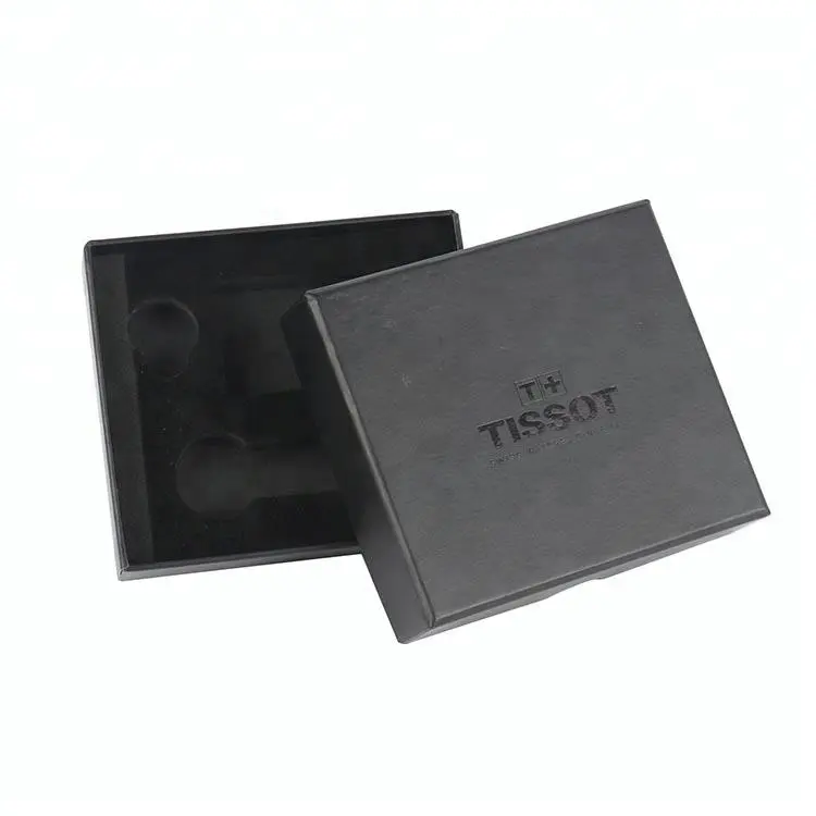 Caja de regalo de embalaje de papel rígido negro elegante