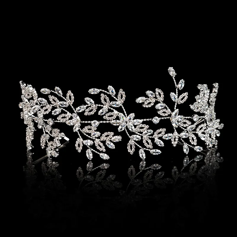 Echsio Women Charm Copper Tiara Fine Zircon Sliver Plating Crown Wedding Bridal Jewelry Accessories Crown For Gift BC4686