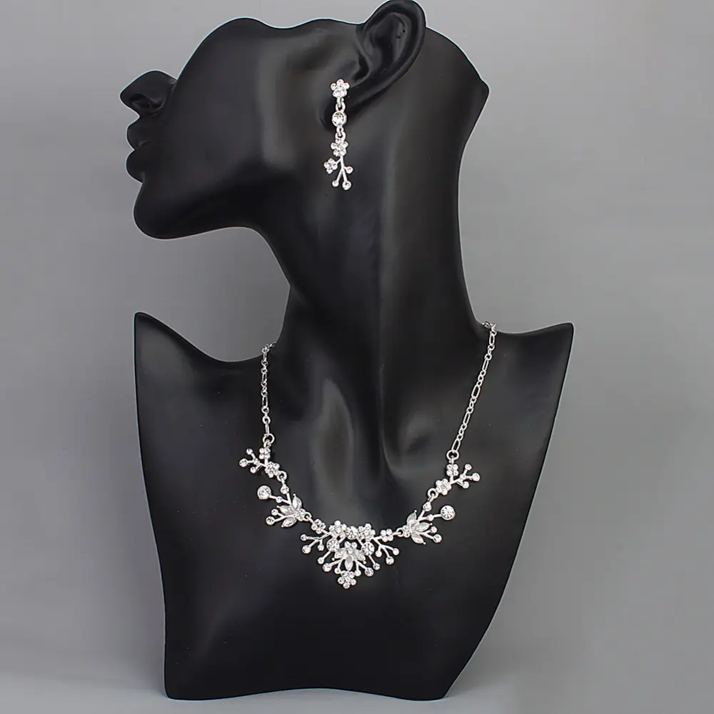 Rhinestone Flower Wedding Necklace Earrings Set Crystal Wedding Bridal Earings and Necklace Set for A Wedding