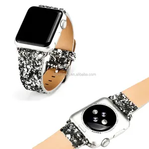 להקת שעון רצועת עור עבור Apple נצנצים בלינג נוצצים שעון להקת צמיד עור עבור Apple 1 2 3