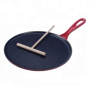 Poêle à frire en fonte émaillée de haute qualité, poêle Tawa, poêle à crêpes ronde Comal/Griddle avec spatule et racloir en bois - Product Image 2