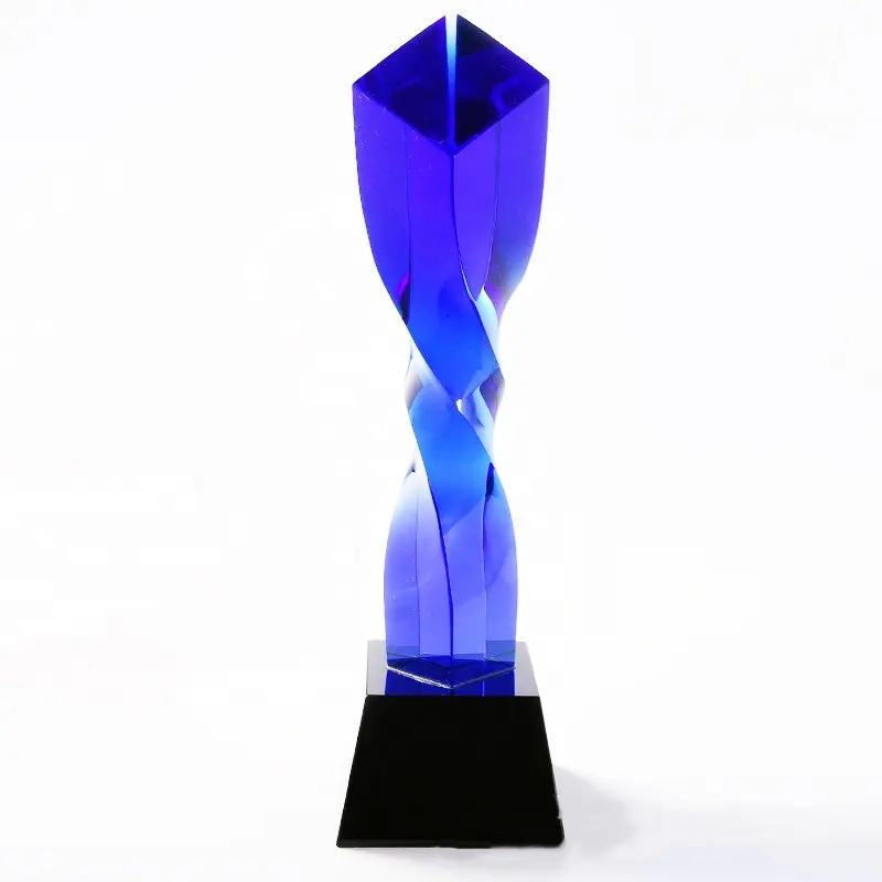 Hot Sale Customized Blue Heart star twist column crystal trophy prism crystal awards and medal / twist column crystal trophy