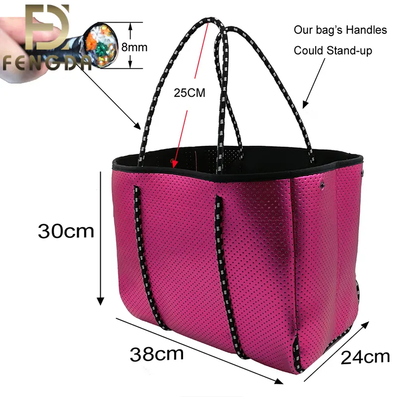 Good price golden pink women tote bag neoprene tote bag women with Zipper & Hasp