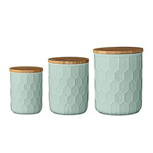 Bộ <span class=keywords><strong>3</strong></span> bạc Hà màu xanh lá cây gốm Cà Phê Trà đường thực phẩm Jar đặt với nắp tre - Product Image 1