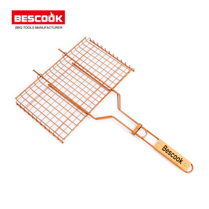 Bán Hàng Nóng <span class=keywords><strong>Chrome</strong></span> Mạ Kim Loại <span class=keywords><strong>BBQ</strong></span> Mùa Xuân Nướng Giỏ Với Tay Cầm Bằng Gỗ Dây Lưới Cho Hiệu Quả Rau Nướng - Product Image 3