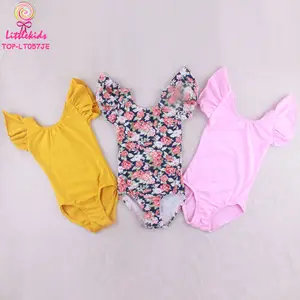 Leotard Tari Senam dan Balet Anak Perempuan, Baju Leotards Lengan Pendek Berkerut