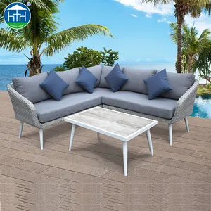 Foshan darwin мебель оптом L-образный Королевский синий диван из ротанга патио диван