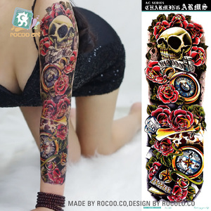 <span class=keywords><strong>Tatuaje</strong></span> Temporal Grande de <span class=keywords><strong>Flores</strong></span> No Tóxicas AC-023/2016, Diseño de <span class=keywords><strong>Calavera</strong></span> y Pistola de Terror, para Brazo Completo, para Mujeres - Product Image 2