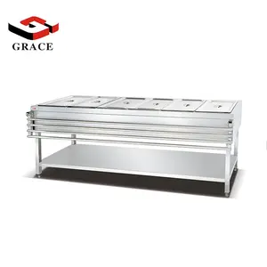 Free standing electric stainless steel 6 container food warmer bain marie buffet counter