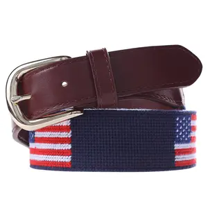American Flag Navy Needlepoint Belt