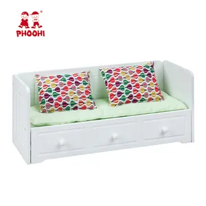 Muebles de muñeca americana, 2 en 1 juego de simulación, Banco de muñecas con push-pull, cama de muñeca de madera de 18 pulgadas con muebles para Niña Americana