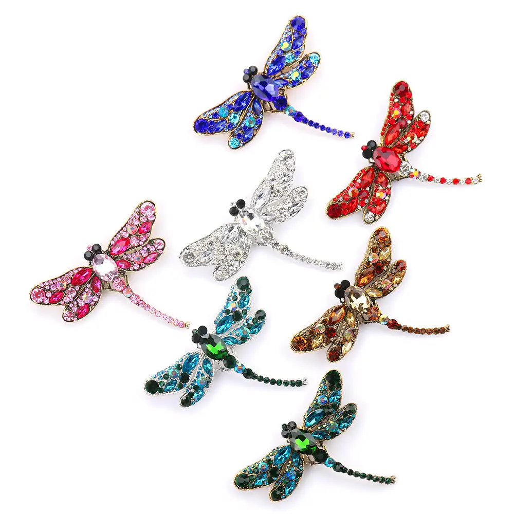 Konfeksiyon aksesuar toptan özel kadınlar kristal broş dragonfly giyen broş