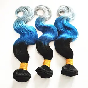 Neue ankunft drei tone farbe schwarz blau grau farbige körper welle brasilianische ombre menschliches haar extensions