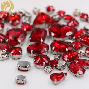 Rosso di Figura Mista Argento Artiglio di cristallo di Vetro Sew on Strass