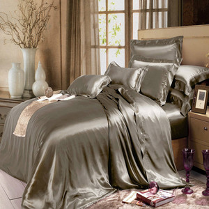 THXSILK <span class=keywords><strong>3</strong></span> teilig Seide Bettwäsche 200 x 200 cm mit 2 Kissenbezüge 80 x 80 cm / 100% Maulbeerseide 19 Momme / Metallisch - Product Image 1