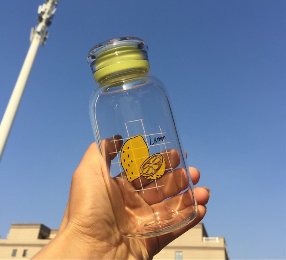 500ml Glass Water Bottle cute girl Water Bottles with colorful logo