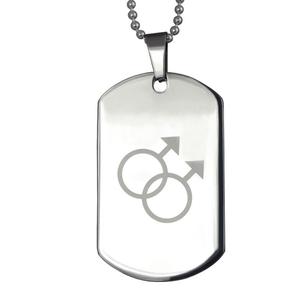 Collier pendentif en acier inoxydable avec double <span class=keywords><strong>symbole</strong></span> masculin LGBTQ Gay Pride Dog Tag - Product Image 1