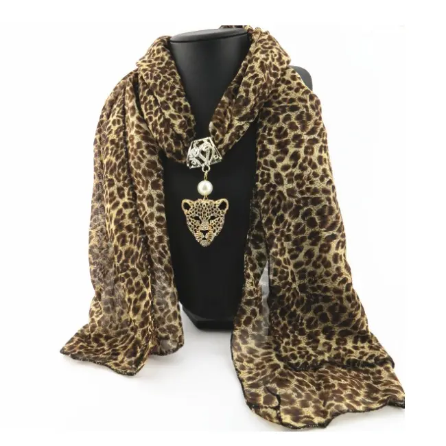 Sciarpa in Chiffon leopardata nuova più venduta moda autunno/primavera collana gioielli ciondolo sciarpe Infinity per le donne