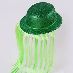 MH-2241 Plastic Party Green Derby Bowler Top Hat Met Haar