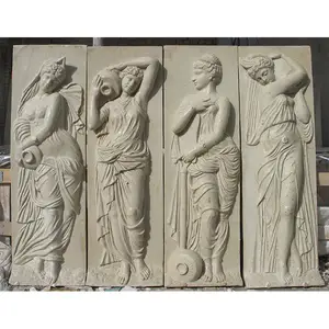 Hand carved sunset red marble four seasons relief statues