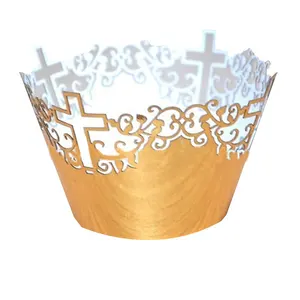 New arrival! "Cross" gold cupcake wrappers First Communion Favors from Jinan Mery Crafts