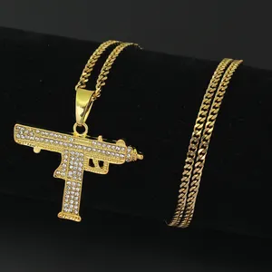 2色嘻哈吊坠项链男士时尚珠宝24英寸不锈钢古巴链N649