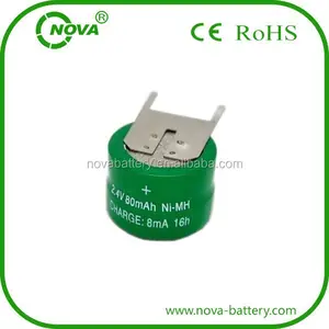 Nimh כפתור תא 2.4v 80mah נטענת סוללות