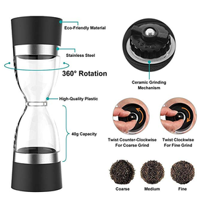 Moulin à poivre en forme de sablier 2 en 1, double tête, moulin à sel de mer et à poivre en poudre, meilleur shaker à épices, moulin à assaisonnement - Product Image 4