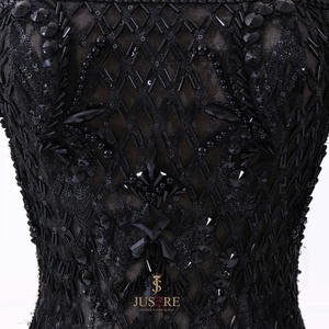 Negro de lujo pesado <span class=keywords><strong>trabajo</strong></span> hecho a mano con cuentas de encaje de manga larga vestidos de noche vestido de fiesta - Product Image 6