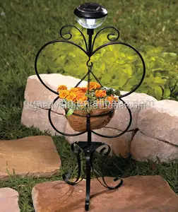 Teardrop suporte de metal para plantas, suporte solar de metal antigo iluminação led para ambientes internos