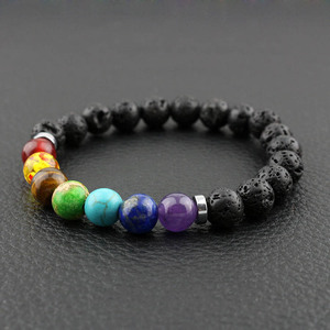 Braccialetto Energetico con 7 <span class=keywords><strong>Chakra</strong></span> in Pietra Vulcanica, Bracciale Elastico con Pietra Lavica - Product Image 4