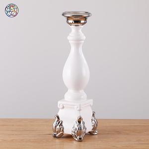 Portacandele in Ceramica di Alta Qualità, Produzione di Fabbrica, <span class=keywords><strong>Bianco</strong></span> e Argento, Lungo Stelo per Candele Votive - Product Image 1