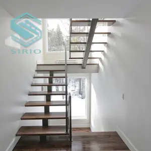 Laminierte Sicherheits glas geländer Stahl treppe mit Einzel balken und Holz stufen Hot Sale Design Innentreppe