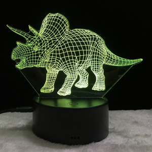 Dinosauro <span class=keywords><strong>3D</strong></span> illusione luce notturna triceratopo Touch lampada da tavolo 7 colori ottica USB LED luce notturna - Product Image 2