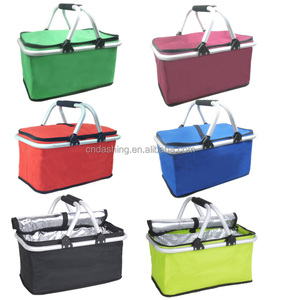 Haute qualité <span class=keywords><strong>petit</strong></span> Double poignée pliable pliant en aluminium Shopping extérieur pliable toile Shopping pique-nique déjeuner <span class=keywords><strong>panier</strong></span> - Product Image 2