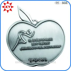 personalizado de alta qualidade de prata sport medalha com maçã forma