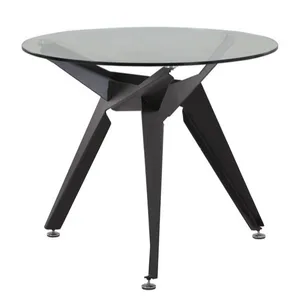 Meja ruang makan Hitam atas kaca bulat dasar logam Modern