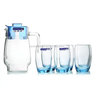 wholesale glass set 1.6L glass jug with 6pcs 350ml cups set for home office