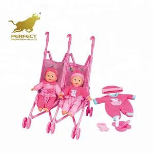 13 inches plastic twin reborn baby doll with doll stroller set