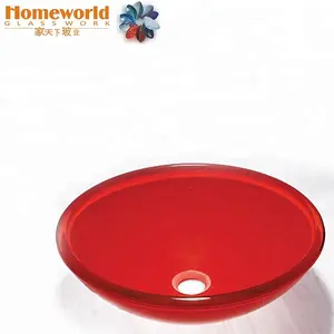 Red tempered coloured glass basin in bathroom for US market