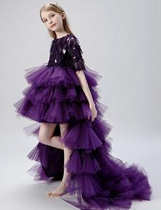 Năm 2019 Thời Trang Màu Tím Đuôi Cá Công Chúa Bé Gái Đầm Dự Tiệc Chất Liệu Ren Lông Tơ Thanh Lịch Ban Đầu Mới Nhất Trẻ Em Đầm Dự Tiệc - Product Image 3