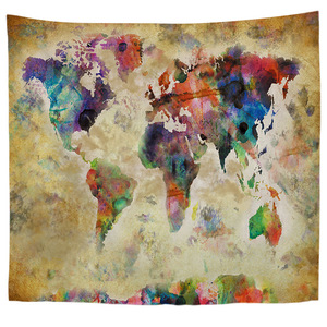 Stampa personalizzata <span class=keywords><strong>Vintage</strong></span> mappa del mondo <span class=keywords><strong>arazzo</strong></span> per pittura a muro decorazione per interni - Product Image 2