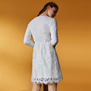 Midi Bianco Da Sposa Sesta Modo di Cerimonia Nuziale di Promenade Del Merletto Vestito Casuale - Product Image 5
