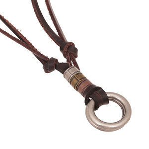 Male Female Unisex Leather <strong>Necklace</strong> Trendy <strong>Two</strong> <strong>Circle</strong> <strong>Pendant</strong> <strong>Necklace</strong>
