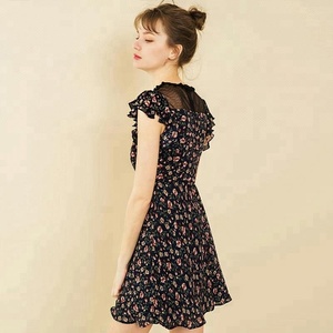 Verano de las mujeres de gasa negro <span class=keywords><strong>Boutique</strong></span> de empalme sin mangas estampado de moda Floral Jersey personalizado vestido Casual - Product Image 5