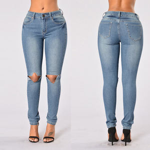 2019 Ladies Stretched Blue Broken Hole <span class=keywords><strong>Jeans</strong></span> Venta al por mayor China Pantalones <span class=keywords><strong>Jeans</strong></span> de cintura alta Mujeres - Product Image 3