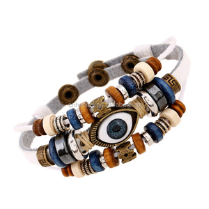 Bracelet en cuir multicouche fait main punk avec œil turc, charme en bronze pour homme et femme, bijoux, bracelet, bijouterie tendance - Product Image 5